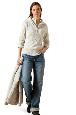 Alamere Damenpullover mit halbem Reißverschluss