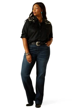 Dawn Damen Westernhemd mit Druckknöpfen und langen Ärmeln