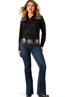 Dawn Damen Westernhemd mit Druckknöpfen und langen Ärmeln