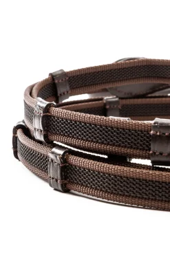 Double Ridge Rubberised Reins With 10 Stops, 16 mm