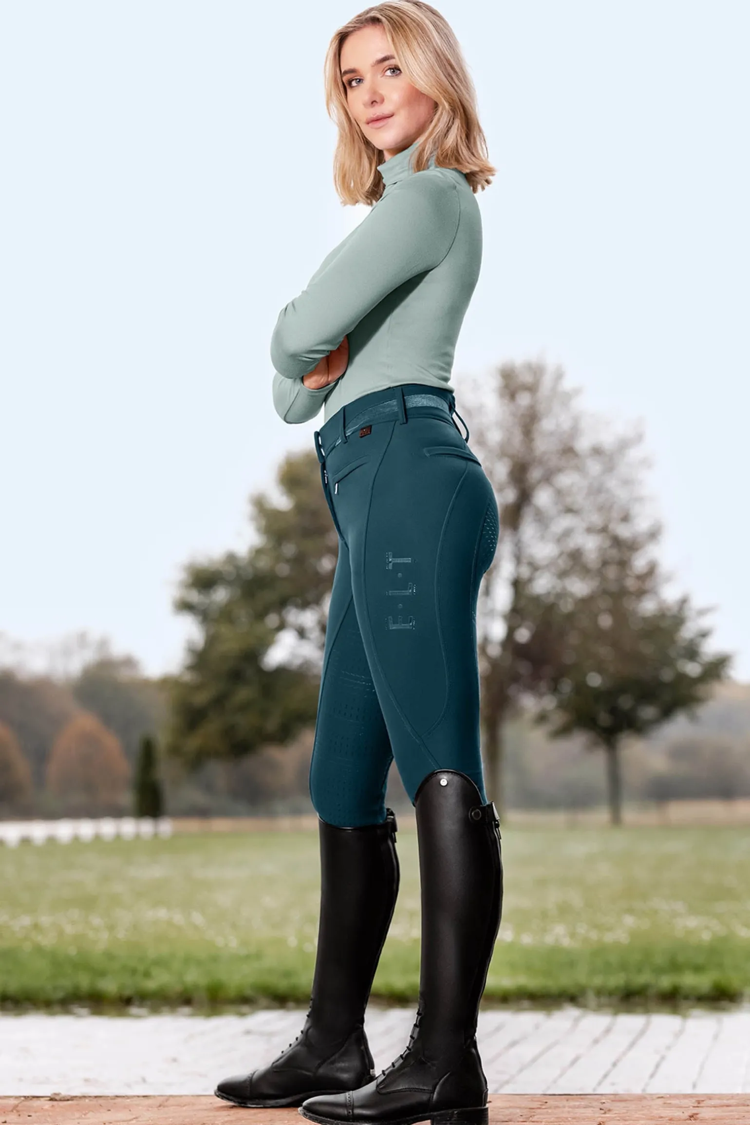 Maja Damen Glam Curved High Waist Reithose mit Vollbesatz